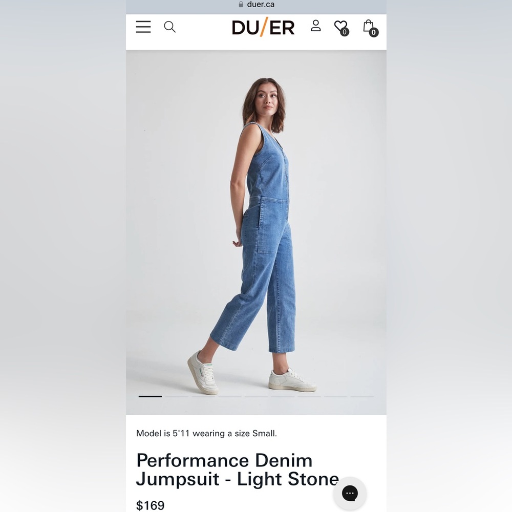 Duer Jumpsuit Womens Size Medium Blue Performance Denim Zip Front Organic Cotton